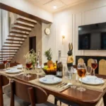 8 BHK Villa Luxe Riviera Candolim Goa Floating Stair Cane Chair Formal Set Dining Room