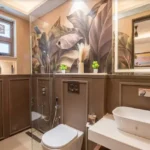 8 BHK Villa Luxe Riviera Candolim Goa Tropical Leaf Mural Vessel Sink Lit Mirror Bathroom