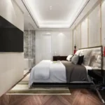 Aaradhya Onepark Sindhu Wadi Ghatkopar East 3 BHK Modern Bedroom Layout With Integrated Television And Transparent Bath Area