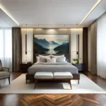 Avant Park West Vile Parle 3 BHK Luxury Bedroom Interior With Wooden Flooring Soft Lighting Large Windows And Elegant Decor