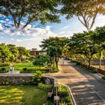 Birla Estates Boisar Luxury Plots Children Play Area With Wooden Equipment Lawn Space And Family Seating