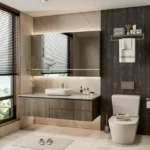 Birla Taranya Airoli Thane Belapur Road 3 BHK Bathroom Featuring Floating Sink Large Mirror And Textured Wall Panels