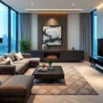 Esquina Link Road Lokhandwala Andheri West 3 BHK Modern Living Room With Sofa Seating City View And Clean Layout