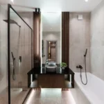 Godrej Varanya Sector 5A Kharghar Navi Mumbai Bathroom Interior With Glass Shower Bathtub Vanity Counter And Contemporary Layout