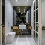 Icons 71 Union Park 4 BHK Bathroom With Subway Tile Walls Marble Vanity And Glass Door Entrance