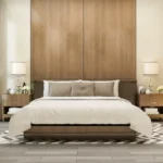 JP Parkway Andheri East 2 BHK Bedroom With Wooden Panel Headboard Side Lamps