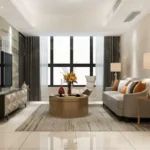JP Parkway Andheri East 2 BHK Living Room With Sofa Coffee Table TV Unit