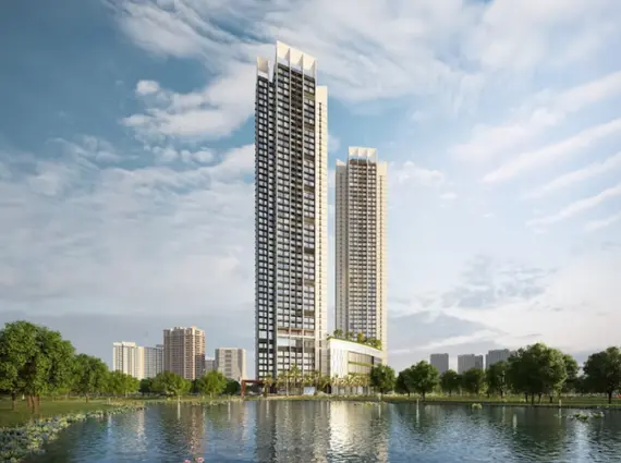 Kalpataru Primera Kolshet Road Thane Premium Twin Tower Exterior With Scenic Waterbody And Skyline Surroundings