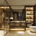 Kalpataru Vienta Kandivali East 3 BHK Bathroom Interior With Luxury Tiles Ambient Lighting Glass Partition