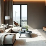 Nirmal CHSL Vile Parle East 3 BHK Living Room With City View Modern Sofa Setup And Bright Natural Light