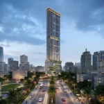 Promesa Fremont Lalbaug Parel Iconic High Rise Tower Exterior At Night With Illuminated Facade