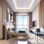Romell Ariana IC Colony Borivali West 2 BHK Stylish Master Bedroom With Designer Furniture And Full Height Window