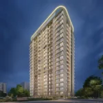 Romell Ariana IC Colony Borivali West 2 BHK Premium Residential Tower Elevation Illuminated At Night