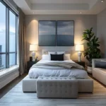 Romell Espalier Navpada Vile Parle East 3 BHK Corner Bedroom Interior With Large Windows And City View