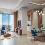 Romell Espalier Navpada Vile Parle East 3 BHK Living And Dining Area With Modern Decor And Skyline View