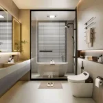 Romell Espalier Navpada Vile Parle East 3 BHK Stylish Bathroom Interior With Tub Vanity And Modern Fixtures