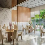 Romell Espalier Navpada Vile Parle East Residents Lounge Cafe With Elegant Seating And Glass Walls