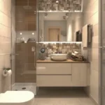 Roswalt Zyon Oshiwara Andheri West 4 BHK Bathroom Interior With Beige Tiles Glass Shower Vanity Unit