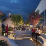 Roswalt Zyon Oshiwara Andheri West Rooftop Garden Seating Area With Landscape Design Night Lighting And Social Space