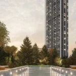 Runwal One Ghodbunder Road Thane West Poolside Area With Tower View Evening Lighting And Relaxation Space