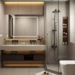 Rustomjee Prive MIG Colony Bandra East 3 BHK Backlit Mirror Black Fixture Glass Shower Bathroom