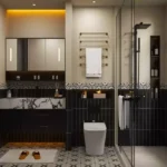 Rustomjee Prive MIG Colony Bandra East 3 BHK Black Tile Marble Vanity Glass Shower Bathroom