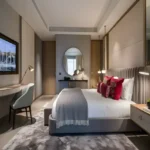 Shelton Elite Gulmohar Road Juhu 4 BHK Contemporary Bedroom With Soft Lighting Work Desk And Neutral Theme