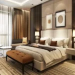 Sheth Vasant Lawns Thane 3 BHK Bedroom With Wood Panel Wall Soft Lighting