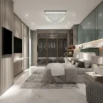 Sheth Vasant Lawns Thane 3 BHK Bedroom Featuring Walk In Closet Glass Wardrobes And Accent Lighting