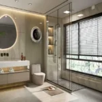 Shivalaya Atharv Shivaji Park Dadar 3 BHK Luxury Bathroom With Glass Shower Vanity Mirror And Large Window