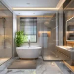 StarOm Ekya Marve Road Malad West 3 BHK Bathroom With Freestanding Bathtub Glass Shower Enclosure And Premium Finish