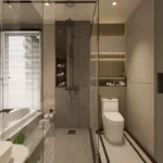Sugee Vaayu Ashok Nagar Mulund West 2 BHK Modern Bathroom Interior With Bathtub Shower And Vanity