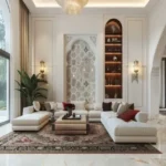 The Chapter Vaijali Alibaug 3 BHK Double Height Living Room With Designer Wall Panel And Lounge Seating