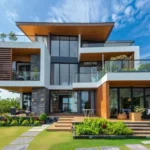 The Chapter Vaijali Alibaug Modern Villa Exterior With Glass Balconies Landscaped Lawn And Clean Facade