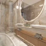 he Manor Babulnath Dadi Seth Lane Malabar Hill 4 BHK Bathroom Interior With Bathtub Double Vanity Glass Shower Enclosure And Premium Marble Finish
