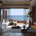 The Manor Babulnath Dadi Seth Lane Malabar Hill 4 BHK Living Room With Modern Sofa Seating Large Sliding Glass Windows And Sea Facing View