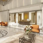 The Manor Babulnath Dadi Seth Lane Malabar Hill 4 BHK Lobby Interior With Reception Desk Marble Flooring Designer Lighting And Luxury Seating