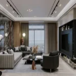 Viyaara Altiora Shivaji Park Dadar 2 BHK Living Room With Sofa Seating Marble Accent Wall And Large Windows