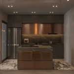 Viyaara Altiora Shivaji Park Dadar 2 BHK Kitchen With Modular Cabinets Island Counter And Marble Backsplash