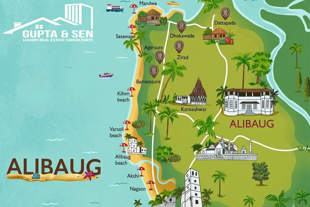 Map of Alibaug and Main Areas for Investing