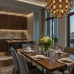 Godrej Varanya Sector 5A Kharghar Navi Mumbai Dining Area With Modern Kitchen Open Layout Chandelier Lighting