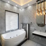 2 BHK Avant Heritage Jogeshwari East Bathroom With Jacuzzi Bathtub Marble Walls And Luxury Lighting