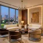 25 Downtown Mahalaxmi 4 BHK Formal Living Room Chandelier Interior With Golf Course And Skyline View