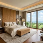 25 Downtown Mahalaxmi 5 BHK Master Bedroom Interior With Upholstered Wall Panels And Golf View