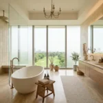 25 Downtown Mahalaxmi 5 BHK Minimal Luxury Bathroom With Freestanding Bathtub And Full Glass Windows