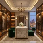 25 Downtown Mahalaxmi 5 BHK Walk In Wardrobe Interior With Glass Closets And Marble Island Counter