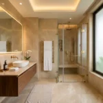 3 BHK Akasa Shivaji Park Dadar Luxury Marble Bathroom With Floating Vanity And Shower Cabin