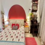 3 BHK Imperial Heights Goregaon West Red Arch Headboard Fairy Lit Study Desk Block Print Linen Bedroom