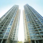 3 BHK Imperial Heights Goregaon West Twin High Rise Tower Low Angle Blue Sky Exterior View