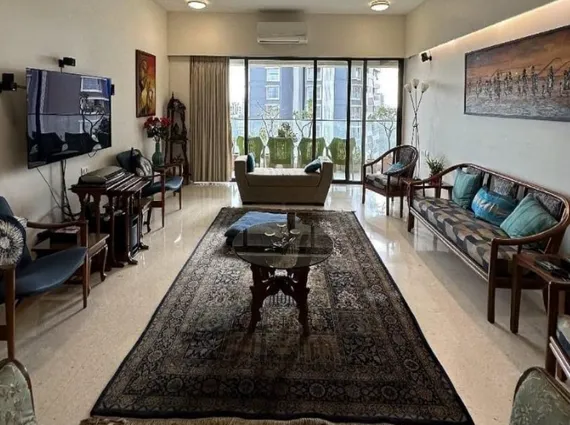 3 BHK Kalpataru Solitaire Juhu Scheme Persian Rug Teak Furniture Cityview Living Room